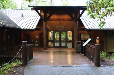 Nature Center has a multitude of informational displays – library – accessible restroom – two-tier drinking fountains